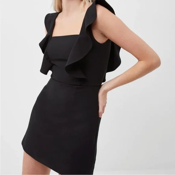 NEW FRENCH CONNECTION Womens Black Sleeveless Mini Ruffle Fit Dress LBD - Picture 12 of 16